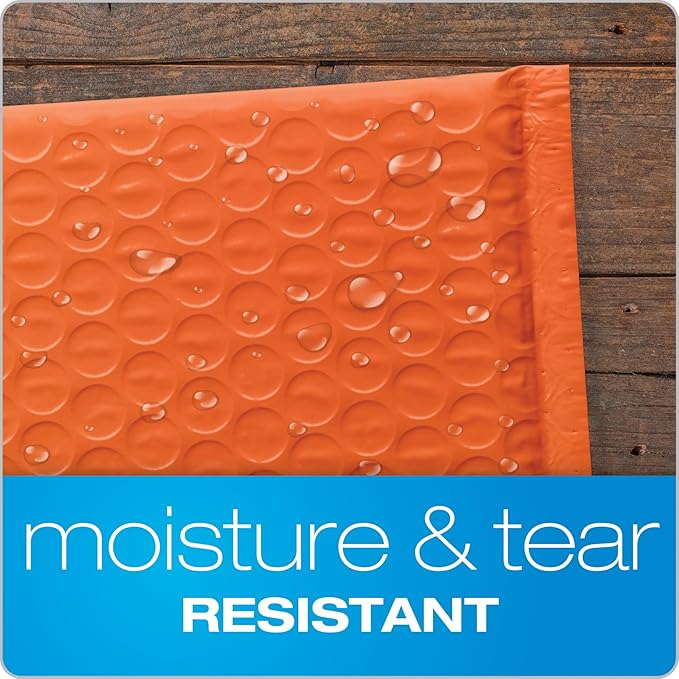 Quality Park Bubble Mailers, 6 x 9 Shipping Envelopes, Water Resistant Orange Poly Padded Envelopes, Redi-Strip Peel Off Closure, 50/Box (QUA85863)