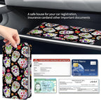 Premium Car Registration and Insurance Card Holder, Cute PU Leather Car Document Holder, Vehicle Glove Box Car Organizer with Magnetic Closure for Driver License, Cards Floral Skull