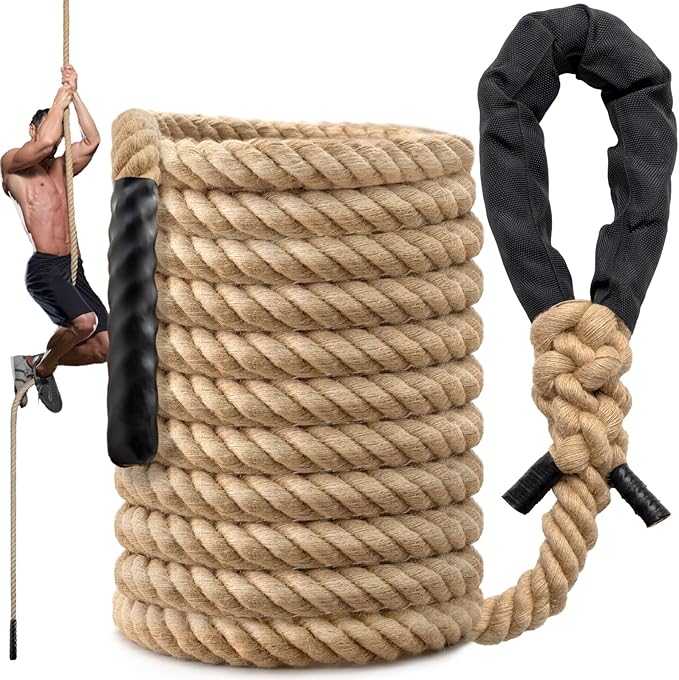 Climbing Rope Gym Workout - 10FT 15FT 20FT 25FT 30FT 35FT Heavy Duty Jute Thick Ropes for Adults Strength Training Outdoor Tree Swing Indoor Home Fitness Exercise - 1.5 Inch