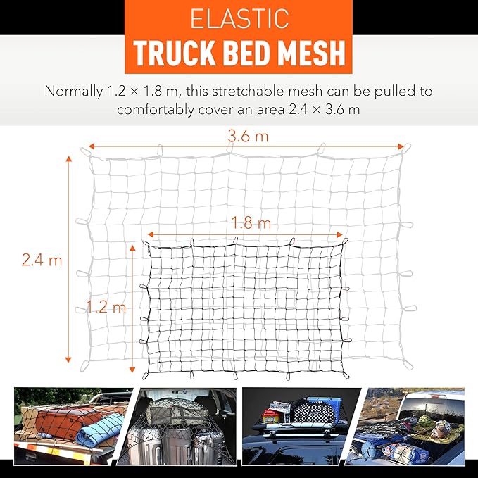 Orion Motor Tech Cargo Net for Pickup Truck Beds, 4x6 Truck Cargo Netting and Roof Rack Cargo Net Compatible with Ford Ram GMC Toyota Chevrolet 8x12 Max Cargo Netting with Handmade Knots 16 Carabiners