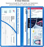 Car Registration and Insurance Holder, Leather Magnetic Shut Vehicle Glove Box Organizer for Document, Card, Driver License, Glitter Blue