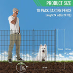 10 Panels Garden Fence Dog Fence Outdoor for Yard,24in H x 20ft L Rustproof Metal Fencing with Ground Stakes|No Dig Temporary Animal Proof Containment for Pets/Rabbits|Durable Patio Security Panels