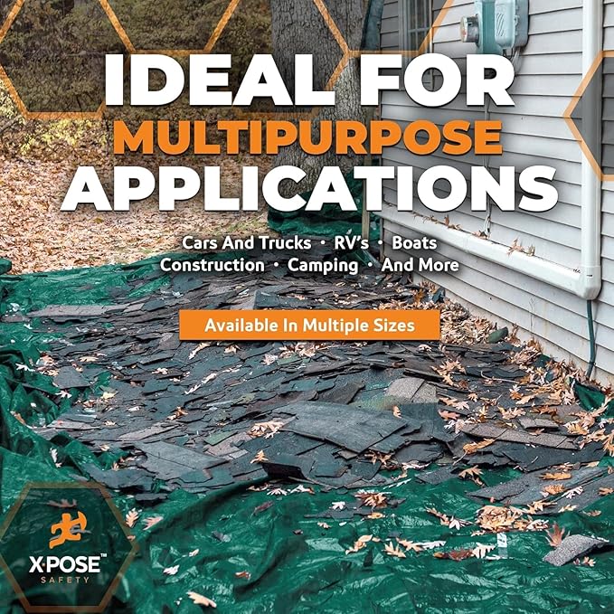 Heavy Duty Poly Tarp 20' x 35' - Bulk Half Pallet (42 Pack) Thick Waterproof, UV Blocking Protective Cover - Reversible Green & Black - 10 Mil Thick Polyethylene - by Xpose Safety