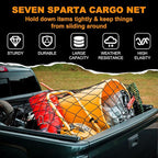 Seven Sparta 5’ x 7’ Bungee Cargo Net Stretches to 10' x 14' for Truck Bed, Pickup Bed, Trailer, Trunk, SUV with 16 Bonus D Clip Carabiners Car Organizer Net for Large Loads (Black, 5'x7')