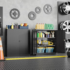 Metal Storage Cabinet, Wide & Deep Storage Cabinet with 2 Doors and Adjustable Shelves, Lockable Tool Cabinet for Garage,Home Office and School (Black)