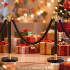 6pcs Sturdy Stanchion Posts, 6pcs High Quality Black Velvet Ropes, Water/Sand/Concrete Fillable Leakproof Base, Crowd Control Barriers for Birthday, Prom, Business, Wedding, Red Carpet