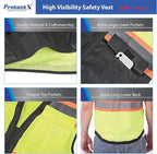 ProtectX 6 Pockets High Visibility Safety Vest for Men Women Class 2 Reflective Hi Vis Work Construction Vest