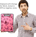 Clipboard with Storage, High Capacity Plastic Storage Clipboard with Pen Holder for Women Teachers Work, School & Office Supplies, Cute Pattern Decorative Clipboards, Butterfly