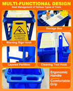 PYY Janitorial Cart - 3-Shelf & 2 Bins Cleaning Carts On Wheels, Smooth Swivel Caster, 65L Collection Bag, 300LBS Load Capacity, Sturdy Cleaning Cart for Housekeeping, Janatorial Cleaning (Blue)