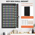225 Keys Key Lock Box Wall Mount with Additional 16 Side Hooks and Key Tags, Anti-Theft Key Box Key Cabinet with Side Opening, Key Organizer Key Safe for Home Office Garage Rental Business