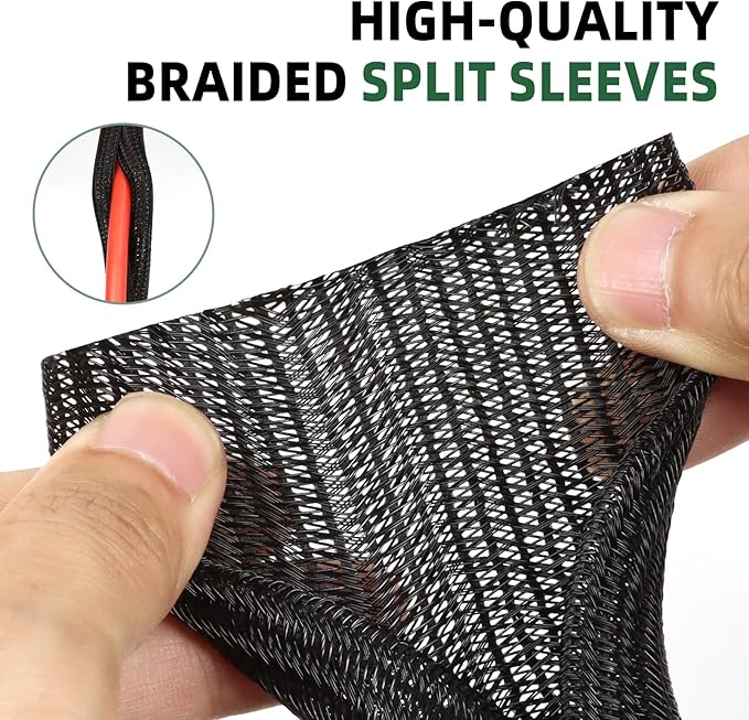 Split Wire Loom Tubing, Cable Protector Sleeve, Braided Cable Management for TV/Computer/Home Theater/Engine Bay, Cord Protectors from Pets No Chew (Black, 1.26"-10ft)
