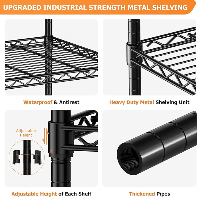 Storage Shelves Heavy Duty, 3 PCS 48" L x 20" W x 72" H Garage Wire Shelving Unit Loads 2000LBS, 5-Tier Adjustable Metal Industrial Utility Shelf Rack for Kitchen, Laundry Room, Warehouse, Basement