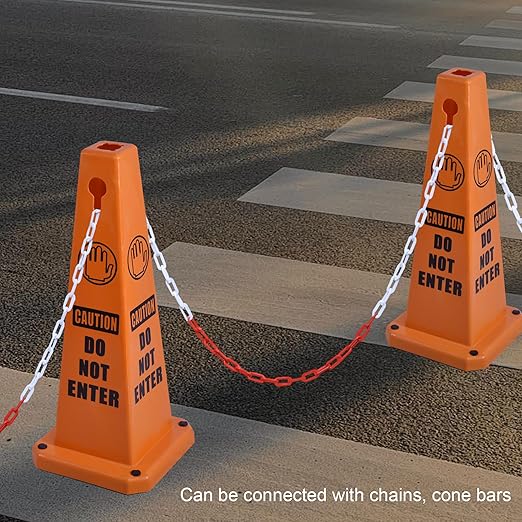 OrangeStar Do Not Enter Cones 4-Pack, 26.5" Large 4-Sided No Entry Message Safety Cones with Heavy Rubber Base for Indoor Outdoor Use, Traffic Control, Security, Warehouse Safety