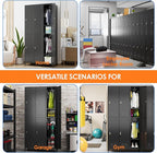 6 Doors Metal Locker for Employees with 18 Hooks,Metal Locker with Business Card Holder forOffice Gym Home,Assembly Required,Black