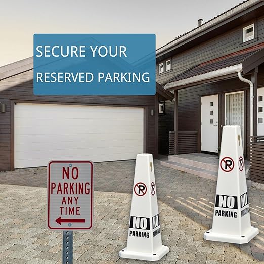 BESEA White No Parking Cone White Caution 4 Sided No Parking Cone Reserved Parking(8pack)