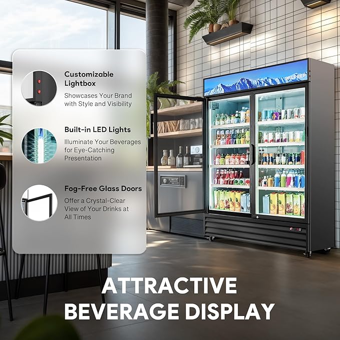 Wilprep Two Door Commercial Refrigerator, 40 cu. ft. Swing Door Merchandiser Refrigerator with Tempered Glass & LED Lighting, ETL Listed Fog Free Beverage Display Refrigerator for Office Bar Store…