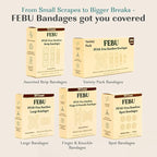 FEBU Eco-Friendly Bamboo Fingertip Bandages | PFAS Free Knuckle Bandages for First Aid | Flexible Fabric Wound Dressing | Fully Compostable, Latex Free Bandage | 30 Count Knuckle & Finger Bandage