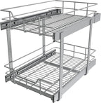2 Tier Pull Out Cabinet Organizer 15" W X 22" D, Slide Out Drawers For Kitchen Cabinets, Pull Out Drawers For Cabinets Capacity Heavy Duty Caddy, Cabinet Pullout Shelves Chrome-Plated,Bathroom Pantry