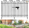 10 Panels Garden Tube Fence with Gate, 42in(H)×21.6ft(L) Tall No Dig Fence Animal Barrier, Heavy Duty Metal Decorative Garden Edging Border, Ground Defense Temporary Fencing for Outdoor Yard, Black