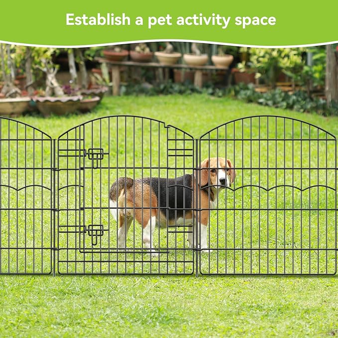 Decorative Garden Fence 12 Panels 26.8ft(L)×32in(H) Garden Fences Animal Barrier Fencing with 11 Panels + 1 Gate, No Dig Metal Rustproof Wire Border Temporary Dog Fence Outdoor for Patio Yard Lawn