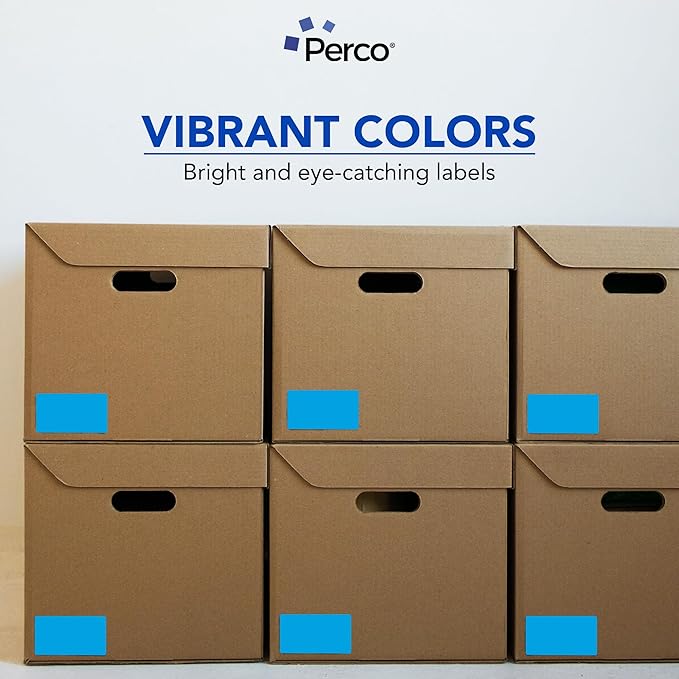 Perco Light Blue Labels 3x5 Inch 500 Stickers/Roll with Easy Peel Perforation and Strong Adhesion for Inventory Management, Color Coding, Moving Boxes, Retail, Organizing & Crafts – Made in USA