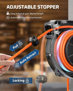 DEWENWILS 30FT Retractable Extension Cord Reel, 16/3C SJTW Heavy Duty Power Cord, Lighted Triple Outlets, 10A Circuit Breaker, Lightweight 180° Swivel Bracket, Ceiling/Wall Mount, ETL Listed, Orange