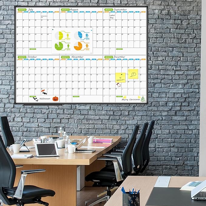 JILoffice Magnetic Dry Erase Calendar Whiteboard, 6 Months White Board Planner 48 X 36 Inch, Black Aluminum Frame Wall Mounted Board for Office Home and School