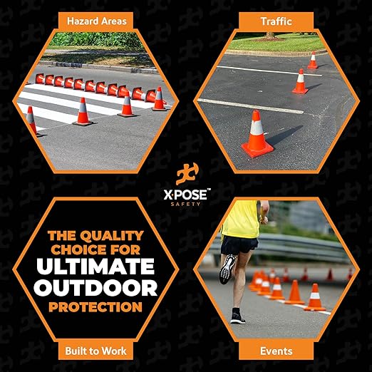 Xpose Safety 12 Inch Orange Traffic Cones with 4" Collar - 1 Pack Multipurpose PVC Plastic Safety Cone for Parking, Soccer, Caution, Kids and Construction -DOT Approved
