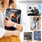 Clipboard with Storage,Office Supplies Nursing Clipboards Folder with Pen Holder Plastic Storage ClipBoard Foldable for Teacher Nurse,Fox and Moon