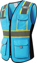 Safety Vest for women, Hi vis Reflective Lady Work vest With 9 Multi Pocket And Zipper