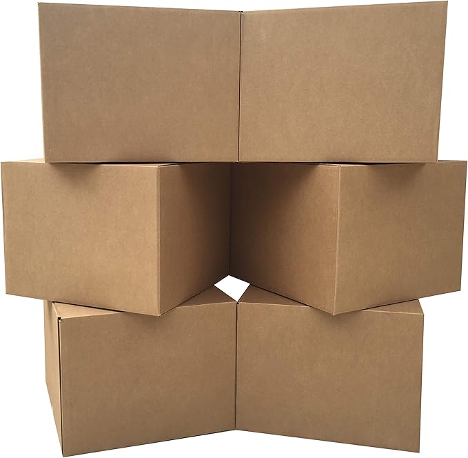 Amazon Basics Cardboard Moving Boxes - 6-Pack, Large, 20" x 20" x 15", Brown