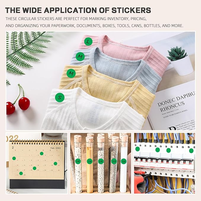 PARLAIM 1/2 Inch Round Adhesive Color-Code Dot Stickers,500 Stickers Inventory Dots Label in Dispenser Box,Green Circle Coding Labels for Office Home(Green)