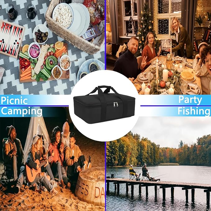 Insulated Casserole Carrier Bag - Large Portable Hot and Cold Food Storage Tote with Handles Thermal Bag for Parties, Picnics, Camping, Travel,Fits 9"x13" Baking Dish,Black