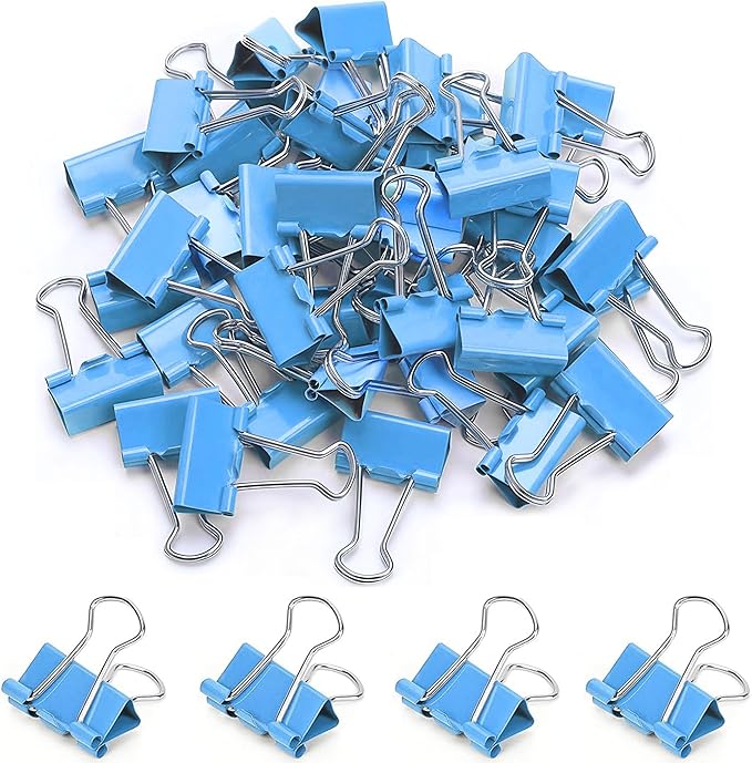 50 Pack Medium Blue Binder Clips 1 Inch (25 mm), Colored Paper Clamps, Middle Size Paper Clips for Office Home School Business 1"
