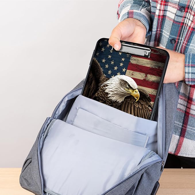 Clipboard with Storage,Heavy Duty Plastic Storage Clipboard with Low Profile Clip,Teacher Must Haves,Office Supplies,American Flag Owls
