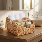 Wicker Pantry Basket Set of 2 – Handwoven Water Hyacinth Wicker Storage Baskets with Handles – Decorative Woven Baskets for Kitchen, Shelves & Organizing