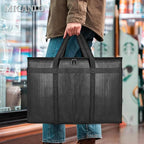 Pack of 2 Insulated Food Delivery Bag with Hard Bottom, XXXL Large Reusable Thermal Cooler Grocery Tote Bag, Commercial Pizza Delivery Box Carrier for Uber Eats, Doordash Essentials, Hot and Cold Food