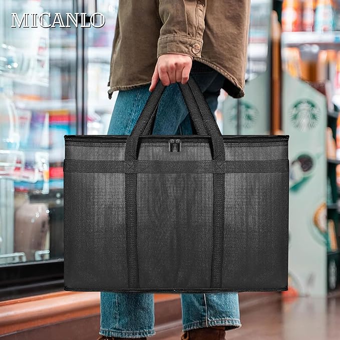 Pack of 2 Insulated Food Delivery Bag with Hard Bottom, XXXL Large Reusable Thermal Cooler Grocery Tote Bag, Commercial Pizza Delivery Box Carrier for Uber Eats, Doordash Essentials, Hot and Cold Food