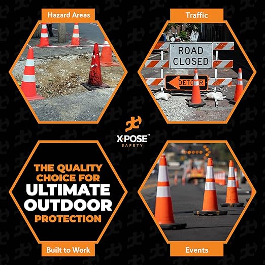 Xpose Safety 36 Inch Orange Traffic Cones Heavy Duty 15lb with 6" & 4" Collars, 24 Pack - Multipurpose PVC Plastic Safety Cone for Parking, Soccer, Caution, Kids and Construction - DOT Approved