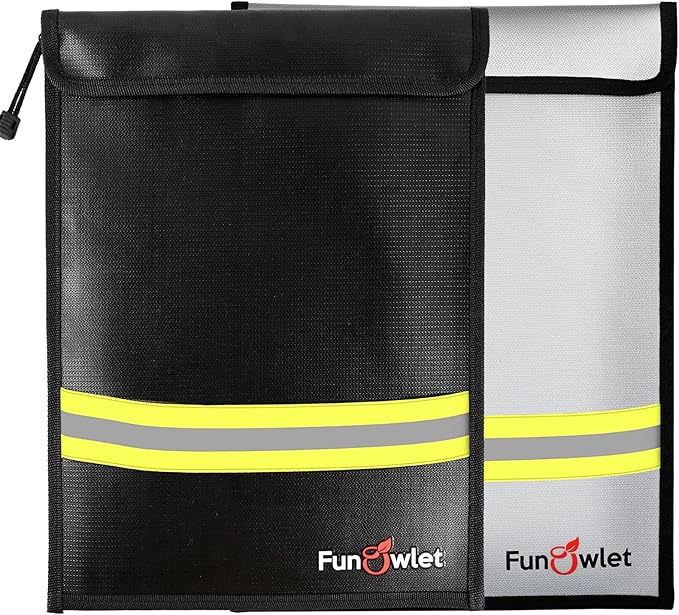 Fireproof Waterproof Money Document Bag - 15" x 11" Upgraded Zipper Bags, Fire & Water Resistant Storage Organizer Pouch for A4 A5 Documents Holder,File,Cash,Jewelry,Passport,Tablet (Black+Gray)