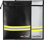 Fireproof Waterproof Money Document Bag - 15" x 11" Upgraded Zipper Bags, Fire & Water Resistant Storage Organizer Pouch for A4 A5 Documents Holder,File,Cash,Jewelry,Passport,Tablet (Black+Gray)