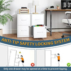 2 Drawer File Cabinet with Lock, Vertical Filing Cabinets for Home Office, Metal Storage Cabinet, Heavy Duty File Cabinet for Under Desk, Amssebly Required, White