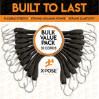 Rubber Bungee Cords with Hooks 50 Pack 21 Inch (32” Max Stretch) Heavy-Duty Black Tie Down Straps for Outdoor, Tarp Covers, Canvas Canopies, Motorcycle, and Cargo - by Xpose Safety
