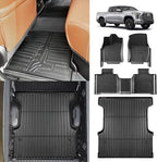 TripleAliners Truck Bed Mat & Floor Mats Front Rear Full Set Compatible with Toyota Tundra 2022-2024 2025 CrewMax Cab Accessories All Weather TPE Liners (5.5FT Truck Bed Mat+Floor Mats)