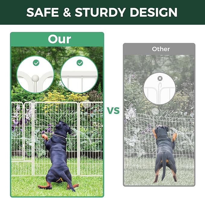 FXW Garden Fence Outdoor for The Yard – 45in(H) x 109.4ft(L) Heavy Duty Metal Animal Barrier for Dog and Rabbit, Decorative Dog Fence, 48 Panels, White