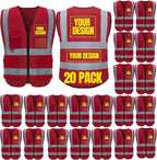BeautyWill 10/20 Pack Custom Logo Safety Vest,Bulk High Visibility Class 2 Reflective Work Vests