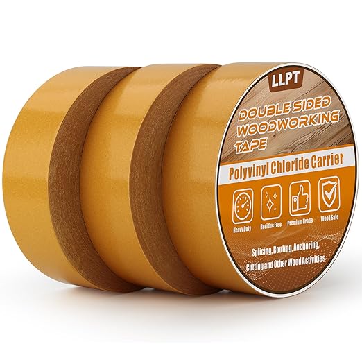 LLPT Double Sided Woodworking Tape 1.5" x 90Ft Each 3 Pack Double Face Turner Woodworker Adhesive Tape Removable Residue Free for Wood Template (WT1590Y3)