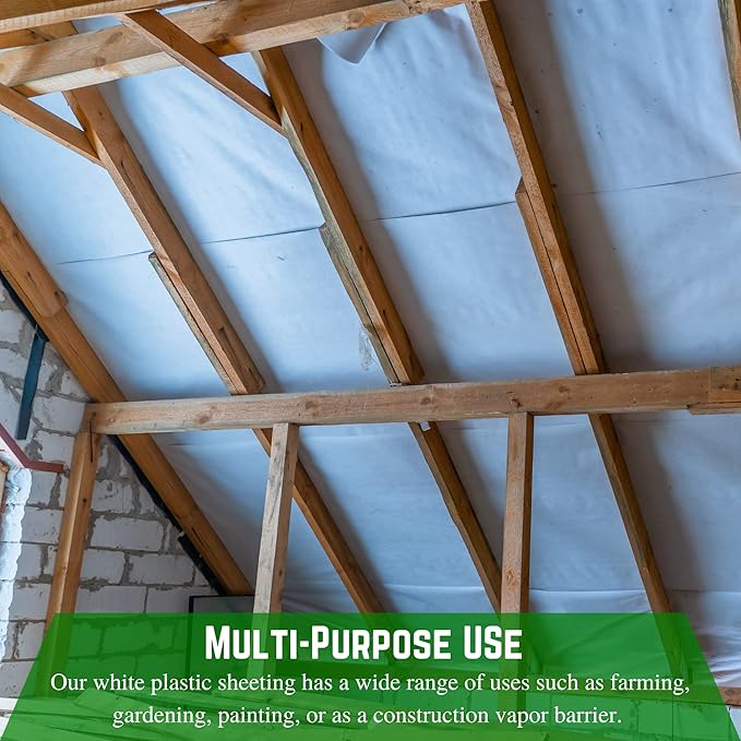 Farm Plastic Supply - White Plastic Sheeting - 6 mil - (6' x 100') - Thick Plastic Sheeting, Heavy Duty Polyethylene Film, Drop Cloth Vapor Barrier Covering for Crawl Space