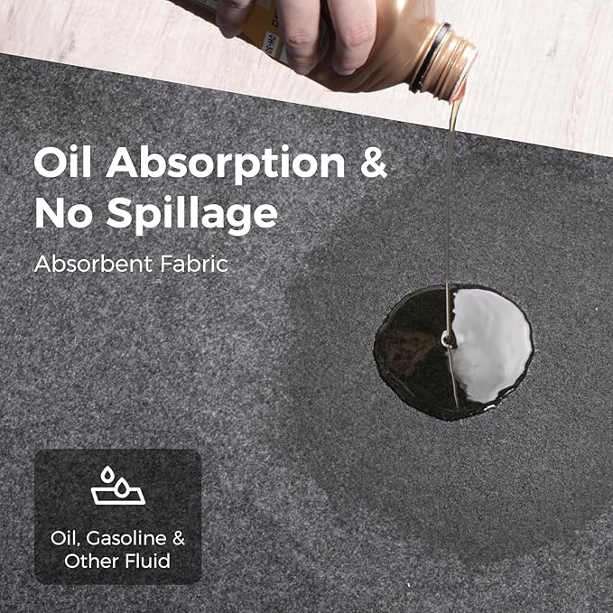 WELKIN Oil Spill Mat (60" x 36"), Absorbent Oil Pad Protects Floor, Garage Floor Mat for Under Car Driveway, Waterproof Backing, Durable & Cuttable