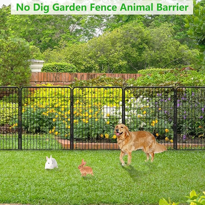 Decorative Metal Garden Fence Add-on Fence Panels, 40in(H) x 5.3Ft(L) No Dig Fence 2 Panels Fencing for Dogs Animal Barrier Fence Garden Fencing for Yard, Patio, Without Gate
